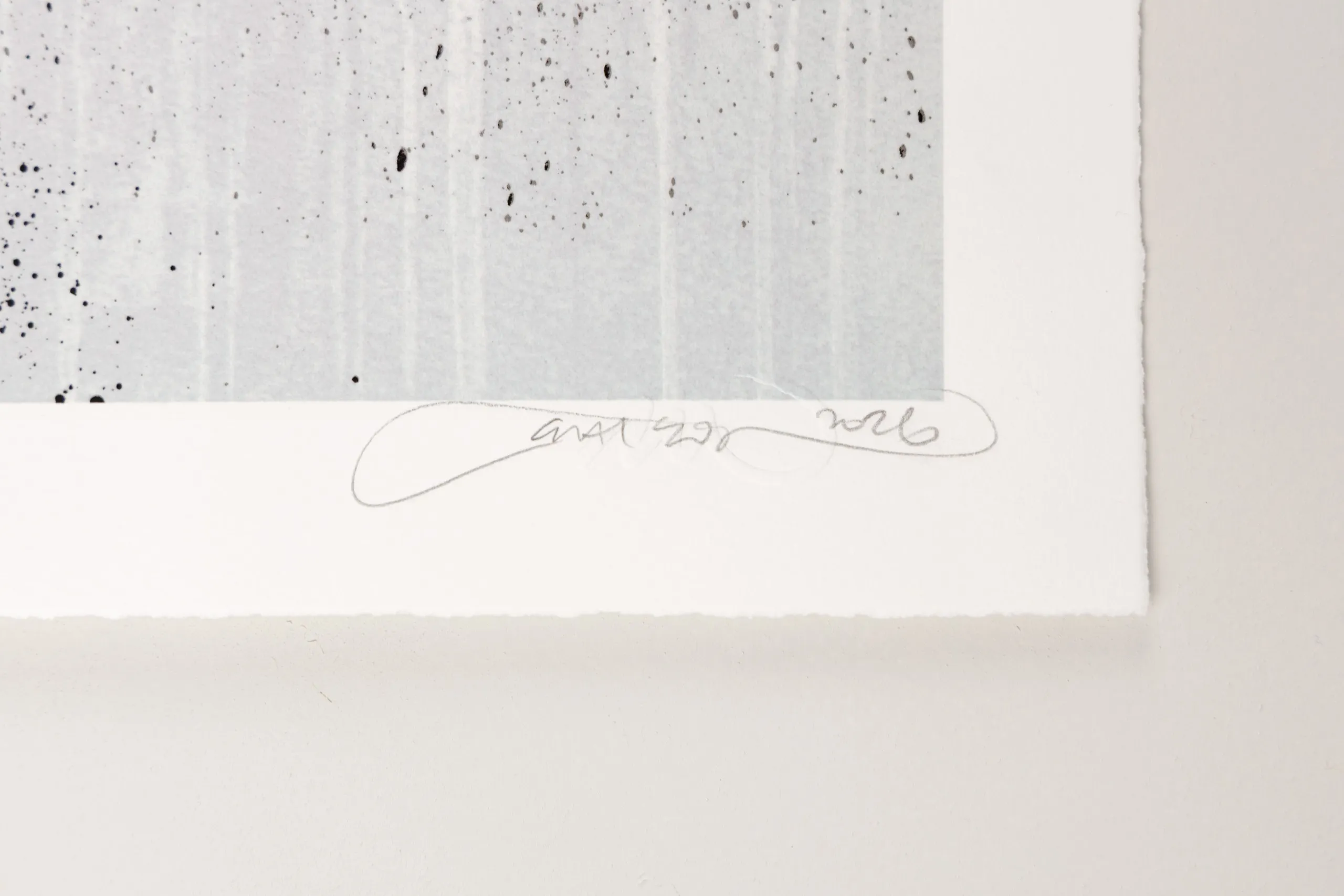 A pencil signature in the lower margin of a screen print.